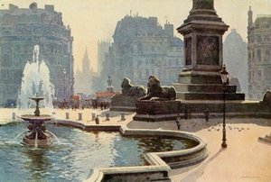 Trafalgar Square (farge litho) av Ernest William Haslehust