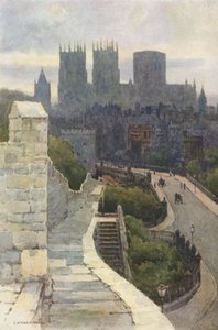 York fra bymurene (farge litho) av Ernest William Haslehust