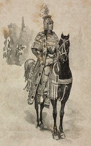 Hertugen av Aosta Emanuele Filiberto av Savoy i kostyme til Umberto Biancamano i Villa Borghese-turneringen i anledning sølvbryllup til Umberto I og Margherita av Savoy, Roma, Italia