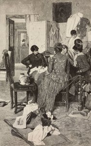 El me dise la so rossa, kvinne som leser brev, fra maleri av Giacomo Favretto, gravering av Ernesto Mancastropa fra L
