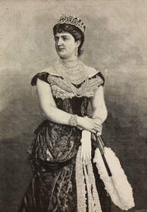 Margaret av Savoy (1851-1926), dronning av Italia fra 1878 til 1900, foto av Cattani, Bertelli og de Hagen, gravering av Ernesto Mancastroppa fra L