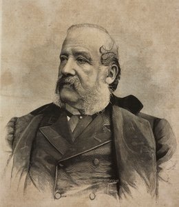 Portrett av Gerolamo Induno (1825-1890), italiensk maler, gravering av Ernesto Mancastropa fra fotografi av Guigoni og Bossi, fra L