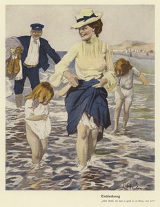 Familie ved sjøen (farge litho)