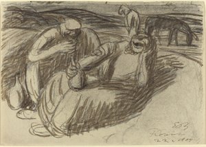 Italienske bønder med vinflasker, 1909. av Ernst Barlach