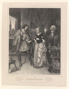 Mann ber om en kvinnes hånd Goldschmied's Töchterlein (tittel på objekt) Daughter of the goldsmith (serietittel) av Ernst Friedrich Oldermann