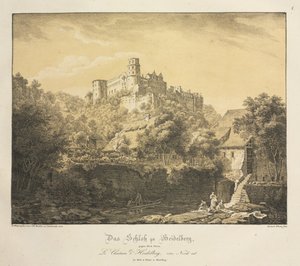 Seks utsikt over Heidelberg slott: østover, 1820.