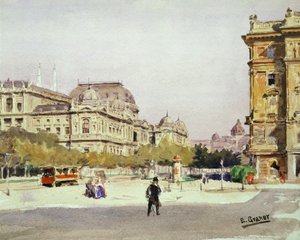 Ring og operahus i Wien, Østerrike (akvarell på papir)