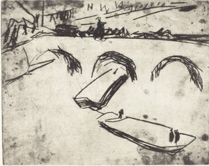 Bro på kronprinsvollen Brucke am Kronprinzen Ufer, 1909. av Ernst Ludwig Kirchner