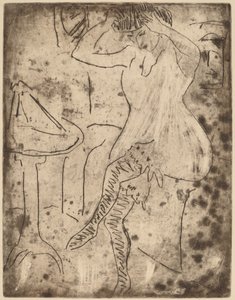 Dodo arrangerer håret hennes, 1909. av Ernst Ludwig Kirchner