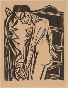 Kvinnelig naken foran et kabinett, 1916. av Ernst Ludwig Kirchner