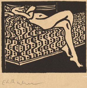 Naken jente som ligger på en sofa, 1905. av Ernst Ludwig Kirchner