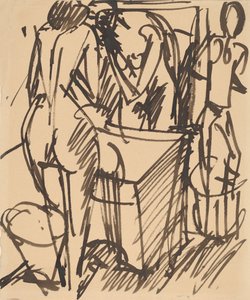 Naken med et speil, stående foran et vaskebord, 1908-1910. av Ernst Ludwig Kirchner