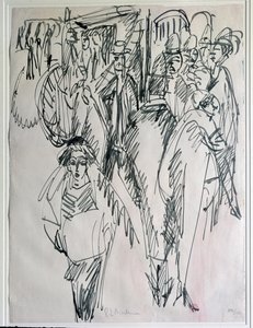 En gate i Berlin, Tyskland (Tegning av Ernst Ludwig Kirchner
