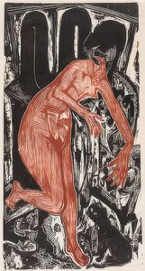 Kvinne bader ved komfyren. 1919 av Ernst Ludwig Kirchner