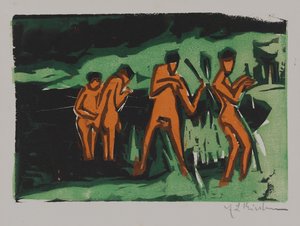 Badende som kaster siv av Ernst Ludwig Kirchner
