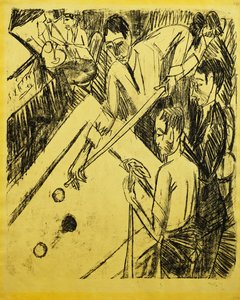 biljardspillere; Biljardspillere, 1915 av Ernst Ludwig Kirchner