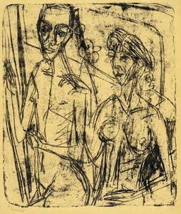 Par i rommet, naken mann med kvinne av Ernst Ludwig Kirchner