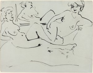 Dodo og en eldre kvinne lener seg foran et speil av Ernst Ludwig Kirchner