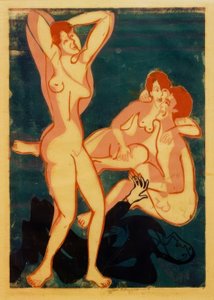 Tre nakenbilder og en liggende mann av Ernst Ludwig Kirchner