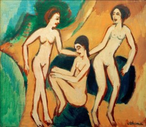 Tre badegjester på stranden av Ernst Ludwig Kirchner
