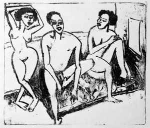Tre svarte nakenbilder av Ernst Ludwig Kirchner
