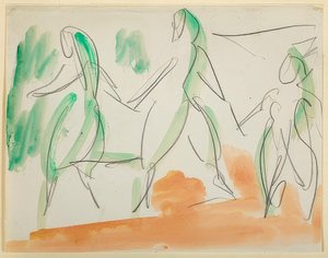 Tre dansere. Folkwang skissebok fra 1911 (s. 34) av Ernst Ludwig Kirchner