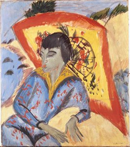 Erna med japansk paraply, 1913. av Ernst Ludwig Kirchner