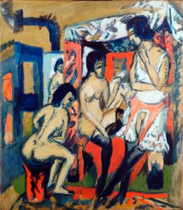 Nakne kvinner i et studio - Maleri av Ernst Ludwig Kirchner (1880-1938) av Ernst Ludwig Kirchner
