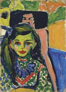 Fränzi foran en utskåret stol av Ernst Ludwig Kirchner