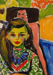 Fränzi foran en utskåret stol. 1910 av Ernst Ludwig Kirchner