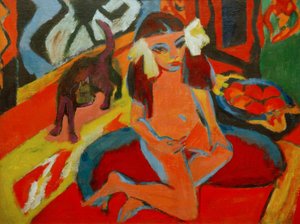 Jente med en katt, Fränzi av Ernst Ludwig Kirchner