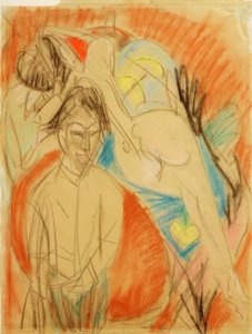 Maler og naken kvinne (selvportrett med modell) av Ernst Ludwig Kirchner