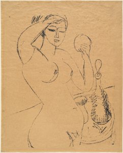 Naken jente ved toalettet hennes av Ernst Ludwig Kirchner