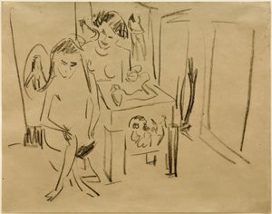 Uten tittel (Dodo og Fränzi i studio) av Ernst Ludwig Kirchner
