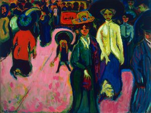 Street, Dresden (Tyskland). Maleri av Ernst Ludwig Kirchner (1880-1938), olje på lerret av Ernst Ludwig Kirchner