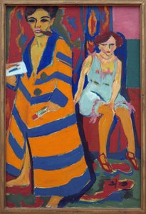 Selvportrett med modell. Maleri av Ernst Ludwig Kirchner (1880-1938), Olje på lerret av Ernst Ludwig Kirchner