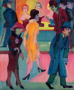 Gatescene ved frisøren; Gatebilde foran frisørsalongen, 1926 av Ernst Ludwig Kirchner