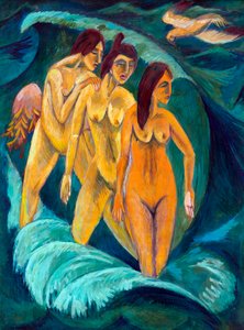 Tre badende av Ernst Ludwig Kirchner