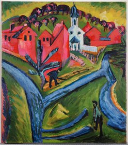 Landsby med blå veier (maleri på lerret) av Ernst Ludwig Kirchner