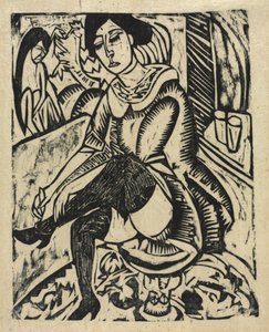 Kvinne tar på seg skoene av Ernst Ludwig Kirchner