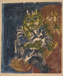 Kvinne med et barn og en katt av Ernst Ludwig Kirchner