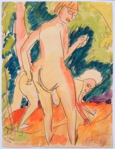 To jenter bader av Ernst Ludwig Kirchner