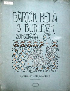 Forside av et partitur for tre burlesker for piano av Bela Bartok (1881-1945) 1912 (farge litho) av Ervin Voit