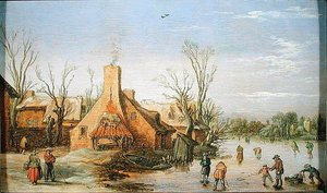 A Village in Winter, 1623 (olje på panel)