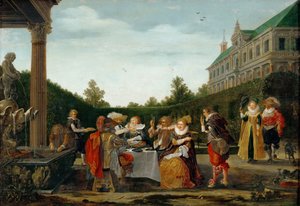 Fest i slottsparken, ved Velde, Esaias, van de (1591-1630). olje på tre