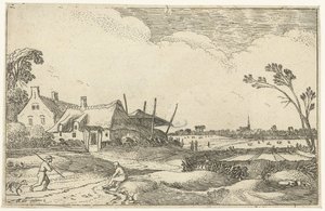 Gård på sti og utsikt over jorder Landskapslandskap (serietittel) av Esaias van de Velde