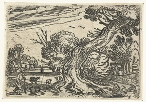 Hyrde nær et overhengende tre Små landskap (serietittel) av Esaias van de Velde