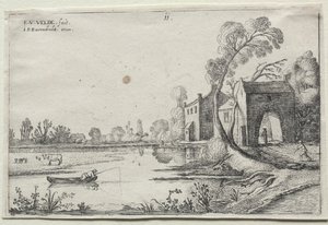 Landskap med en elv og et porthus av Esaias van de Velde