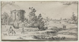 Landskap: Landskap med ruiner av et romersk tempel av Esaias van de Velde
