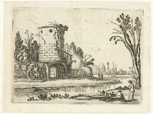 Rundt tårn med port Små landskap (serietittel) av Esaias van de Velde